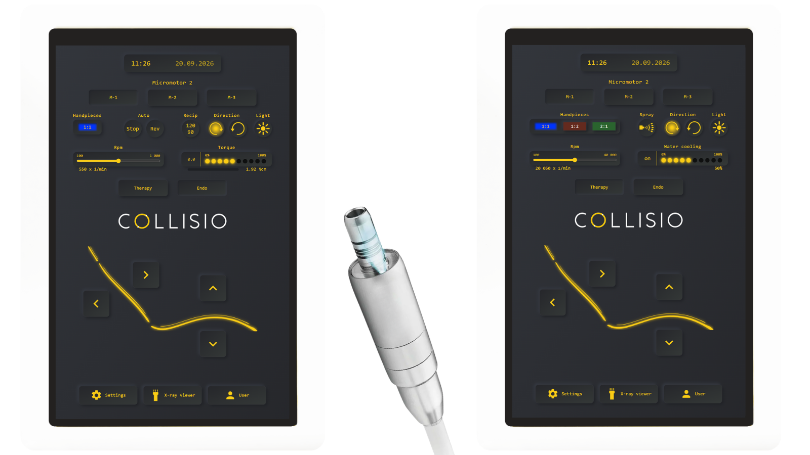 COLLISIO — дигитален интерфейс на микромотор с ендо функции, режими Therapy и Endo